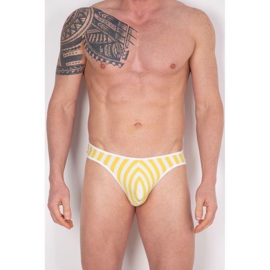 Мужские трусы стринги белые в желтую полоску Cosmos Colors  FC10_YW