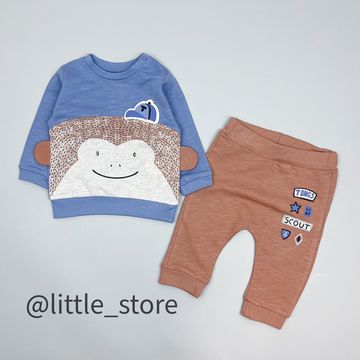 Комплект из футера "Обезьянка" синий туман/шоколад