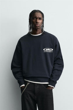 ZARA ТОЛСТОВКА С КОМБИНИРОВАННЫМ ПРИНТОМ, СИНИЙ