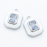 Подвеска Прямоугольник, цвет серебро+белый, фианит, размер 18*13 мм, цена за 1 шт