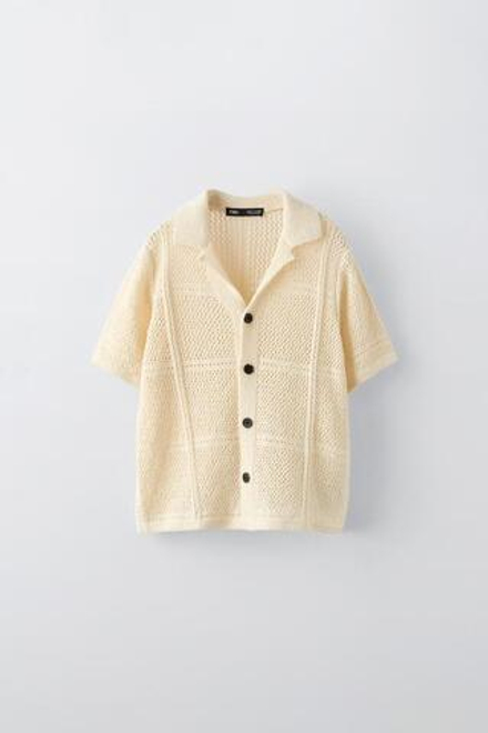 ZARA РУБАШКА ИЗ АЖУРНОГО ТРИКОТАЖА, ЭКРЮ