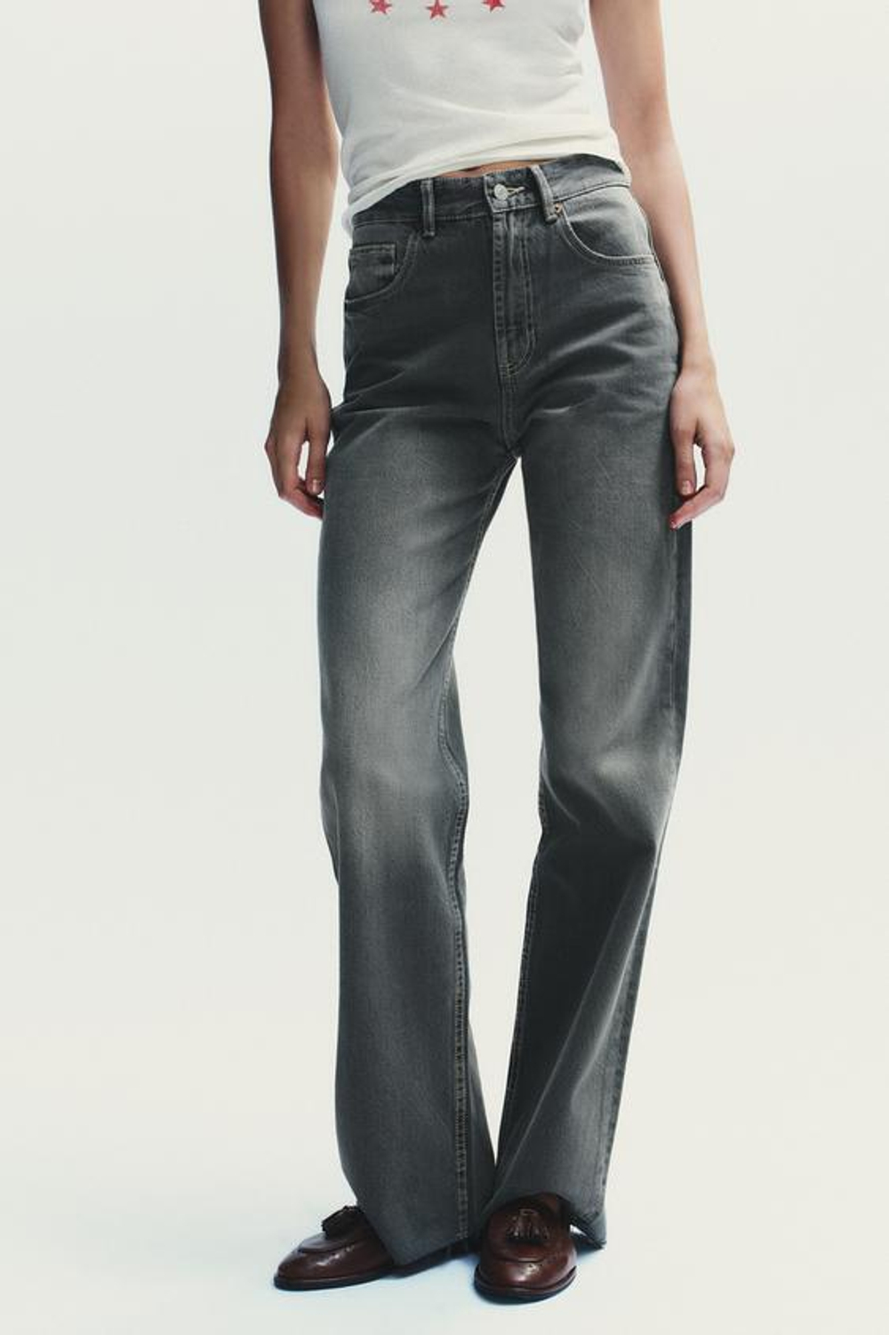 ZARA ДЖИНСЫ TRF WIDE-LEG С ВЫСОКОЙ ПОСАДКОЙ FULL LENGTH, АНТРАЦИТОВО-СЕРЫЙ