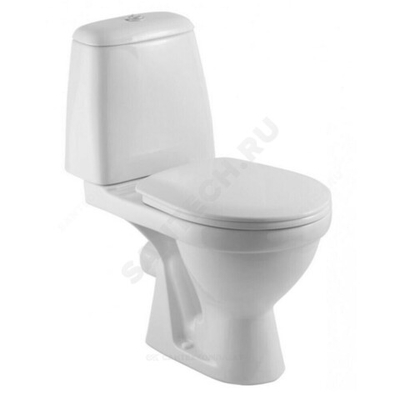 Унитаз-компакт горизонтальный выпуск нижний подвод 2/реж с сиденьем полипропилен белый Премьер Rosa (Кировская керамика)