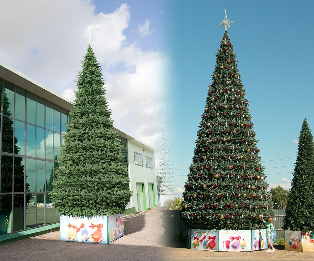 уличная большая елка на подиуме (встроенный в каркас)