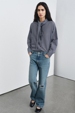 ZARA РУБАШКА В КЛЕТКУ С ПЛАТКОМ — ZW COLLECTION, МОРСКОЙ СИНИЙ