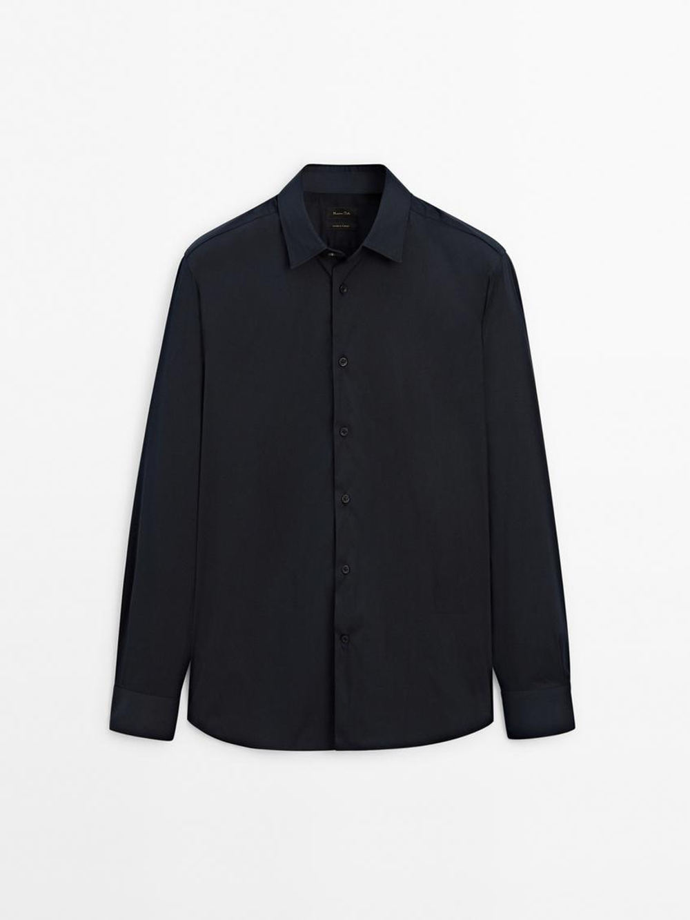 Massimo Dutti Рубашка облегающего кроя из эластичной ткани, темно-синий