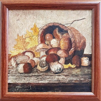 И.А. Сулковский "Натюрморт с грибами" Холст, темпера. 20х20 см