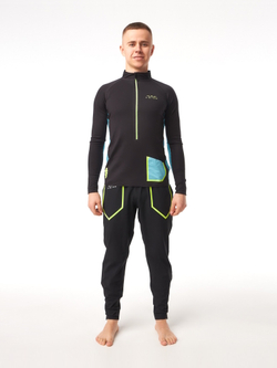 ЛОНГСЛИВ УТЕПЛЕННЫЙ МУЖСКОЙ 3/4 ZIP BRUSH | BLACK/SKYBLUE