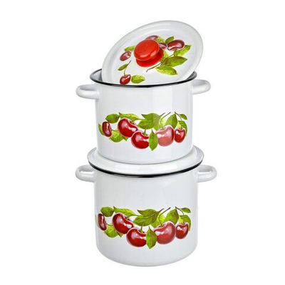 Набор эмалированной посуды 4 пр, кастрюли 3.5,5.5 л, Сиб товары, Вишневый сад 20, N20B55