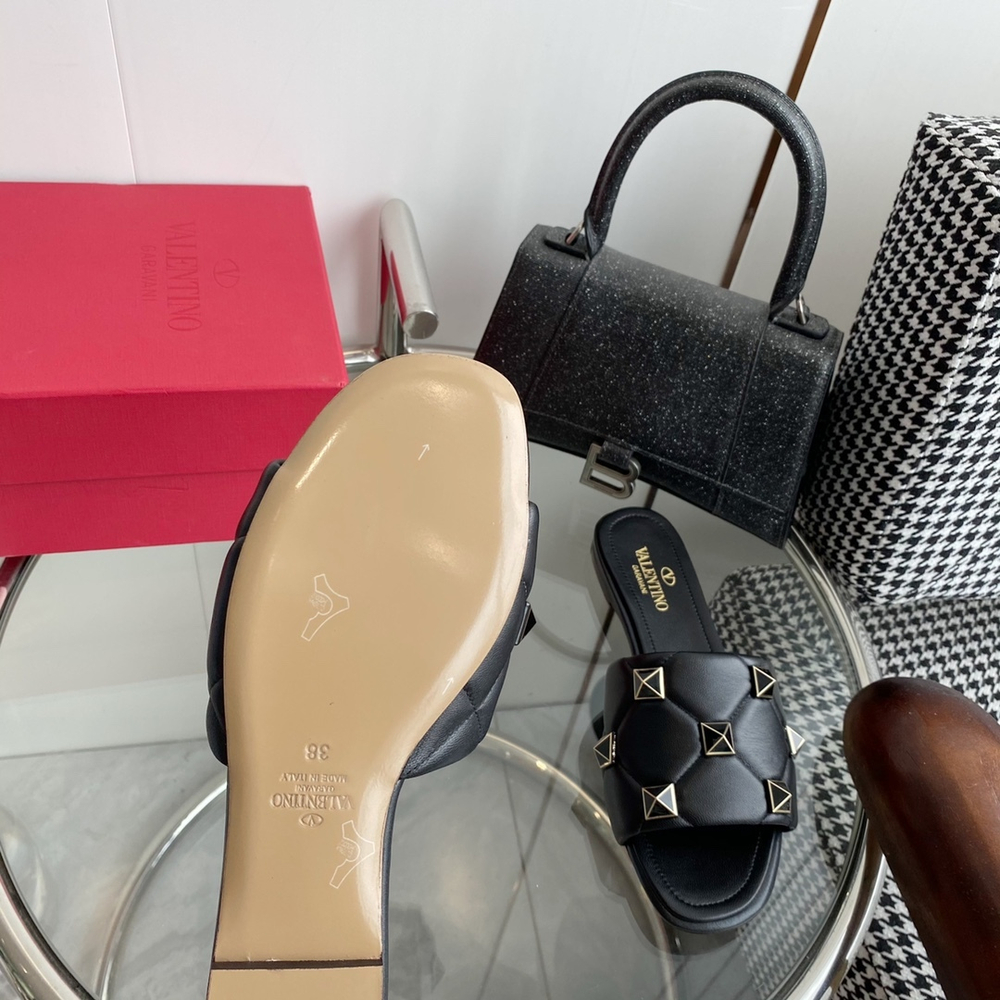 Valentino Flat Roman Stud Slide Sandal