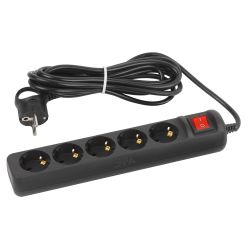 Удлинитель электрический ЭРА UX-5es-5m-B с заземлением с выключателем 5 розеток 5 м ПВС 3x0,75мм2 10А черный | Бытовые удлинители