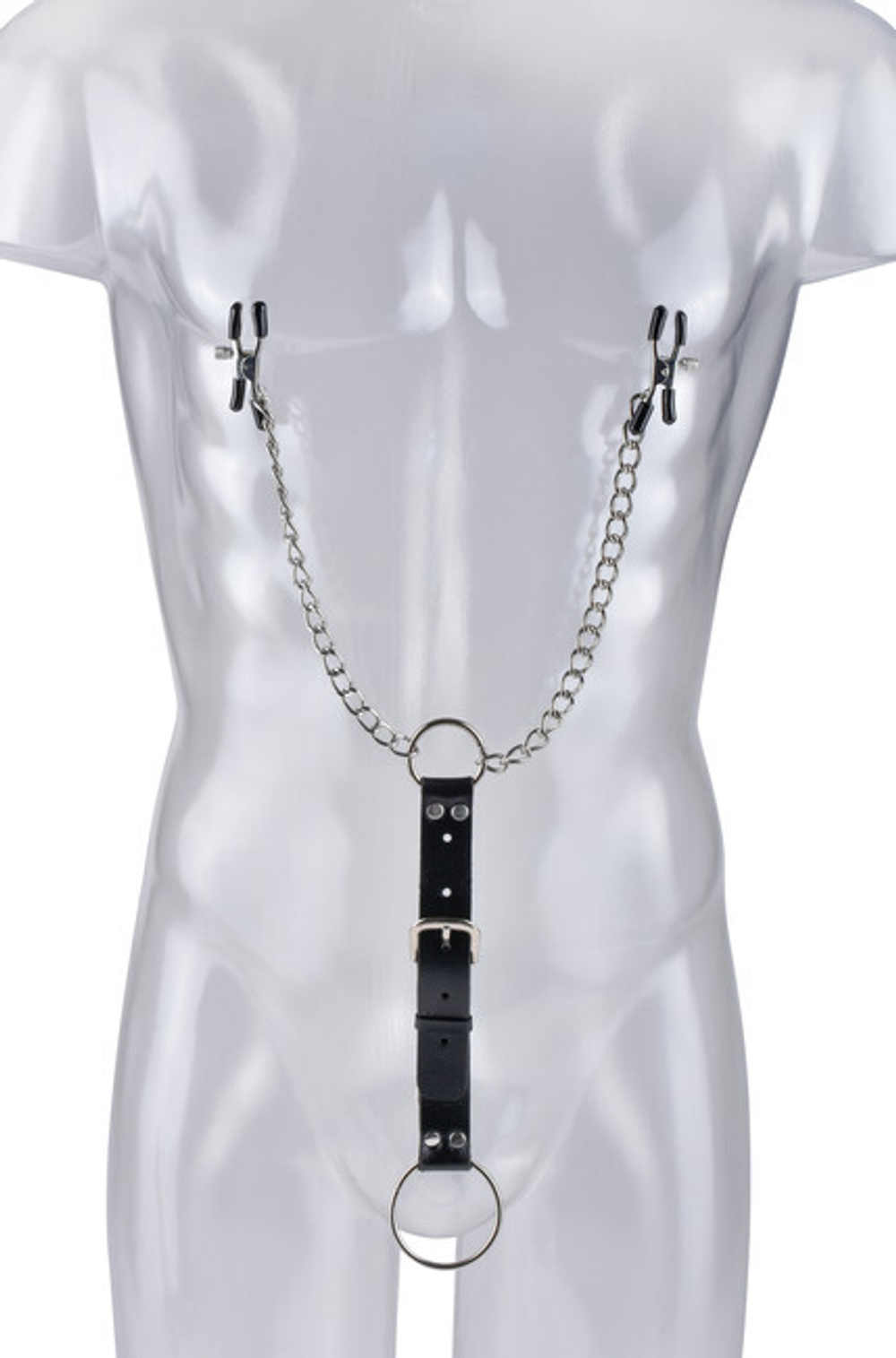 Утяжка для пениса с зажимами на соски Nipple Clams & Cockring Set (Цвет: серебряный с черным)