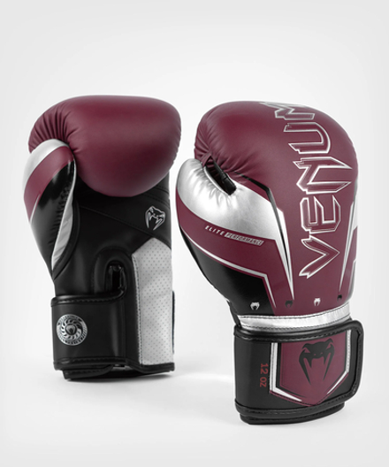 Перчатки боксерские Venum Elite Evo Burgundy/Silver
