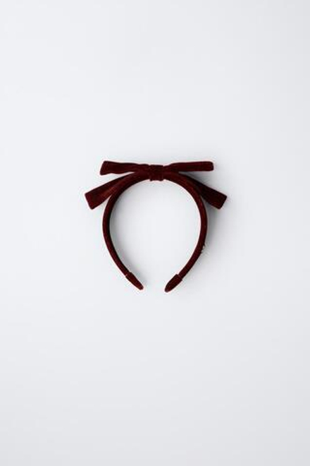 ZARA БАРХАТНЫЙ ОБОДОК С БАНТОМ И БЛЕСТКАМИ, ГРАНАТОВЫЙ