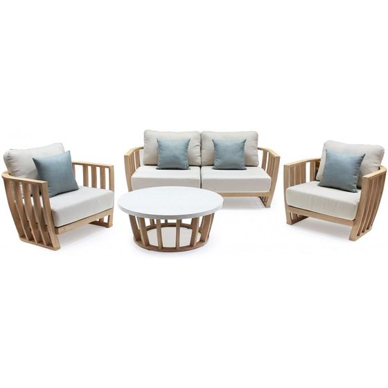 Комплект уличной мебели Woodland из массива эвкалипта, диван, 2 кресла, столик