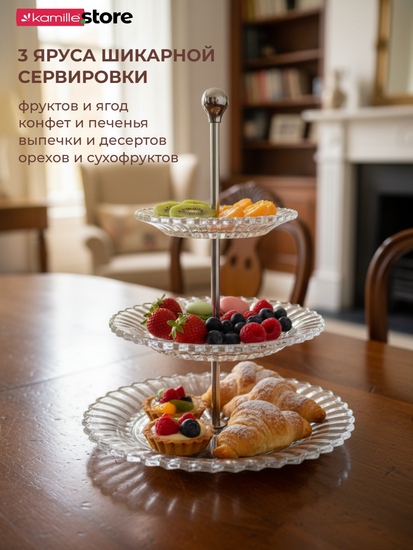 Блюдо-этажерка из стекла, 3 яруса 25,5х35 см., Mille Nuits