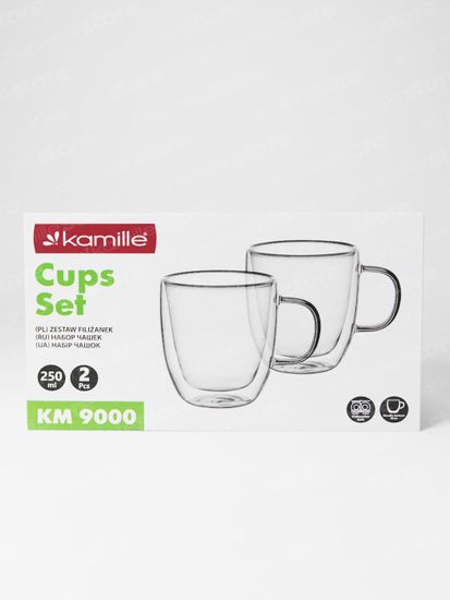 Набор стеклянных чашек 2 шт. 250 мл. Kamille KM 9000 с двойными стенками