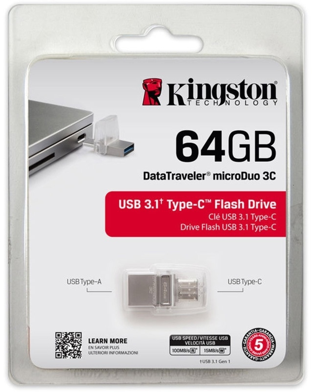 USB Flash карта Kingston DTDUO3C 64GB серебристый