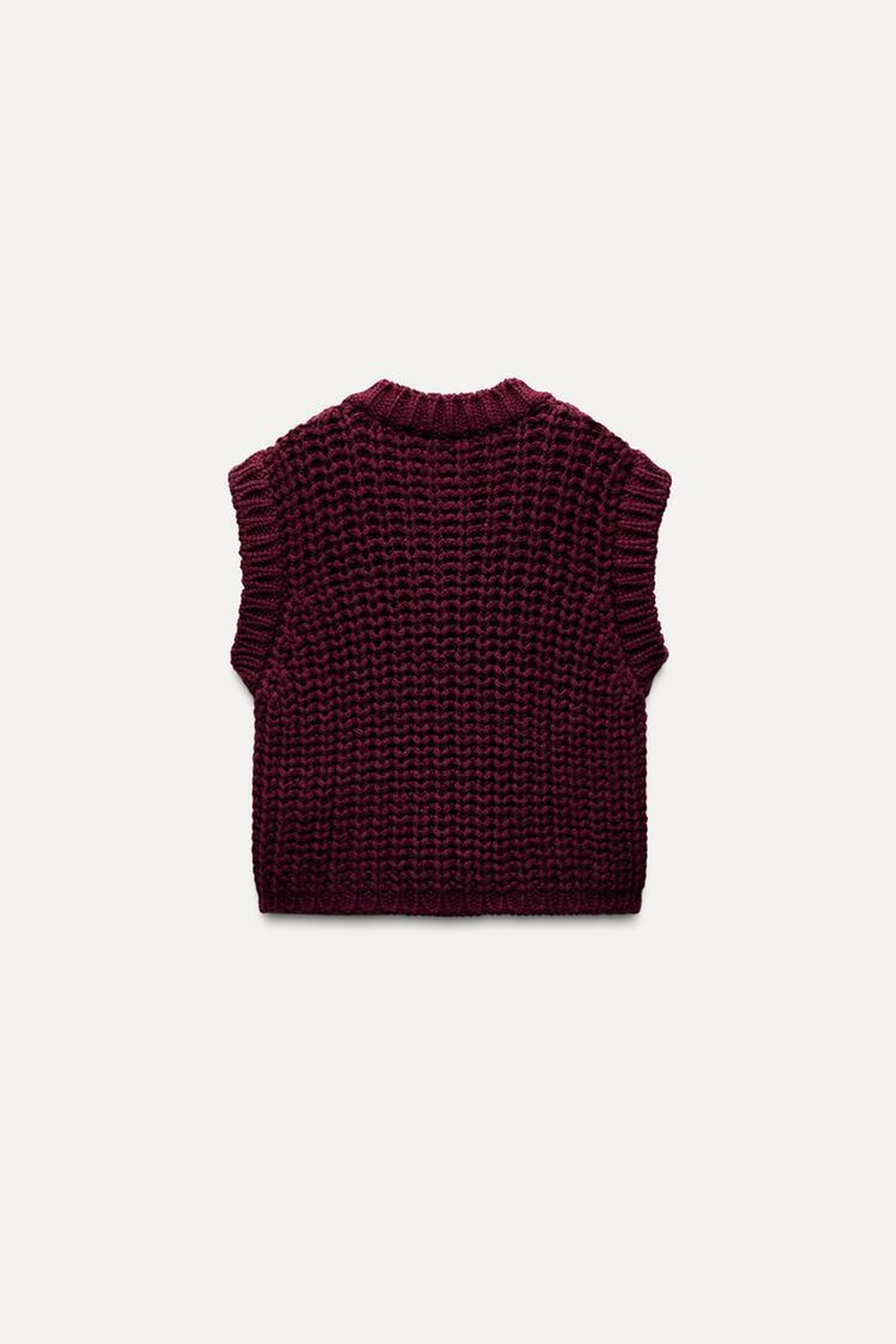 ZARA ЖИЛЕТ КРУПНОЙ ВЯЗКИ, ЦВЕТ БУРГУНДСКОГО ВИНА