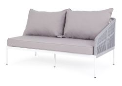 "Канны" левый модуль плетеный из роупа, каркас алюминий белый шагрень, роуп светло-серый круглый, ткань светло-серая