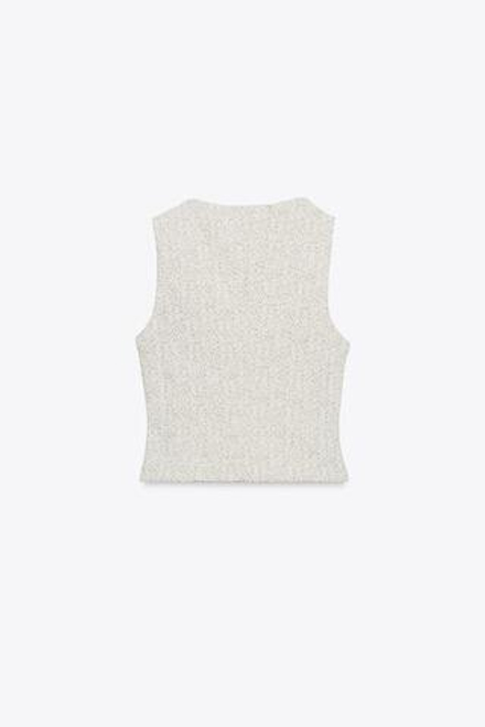 ZARA ЖИЛЕТ ИЗ ТКАНИ С УЗОРОМ И ПУГОВИЦАМИ, ЭКРЮ