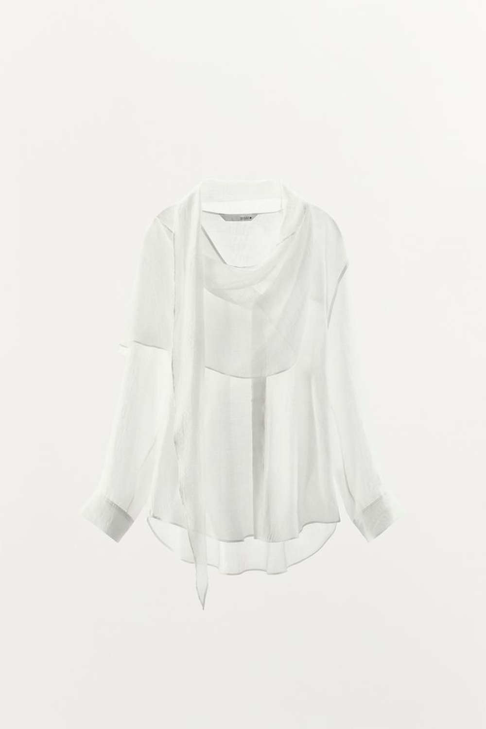 ZARA РУБАШКА С ПЛАТКОМ ZW COLLECTION, БЕЛЫЙ