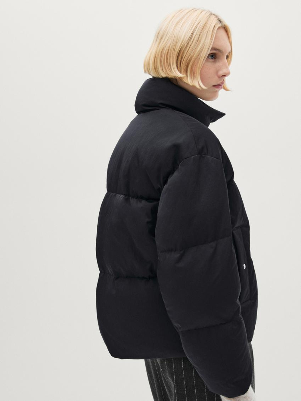 Massimo Dutti Атласный пуховик, темно-синий