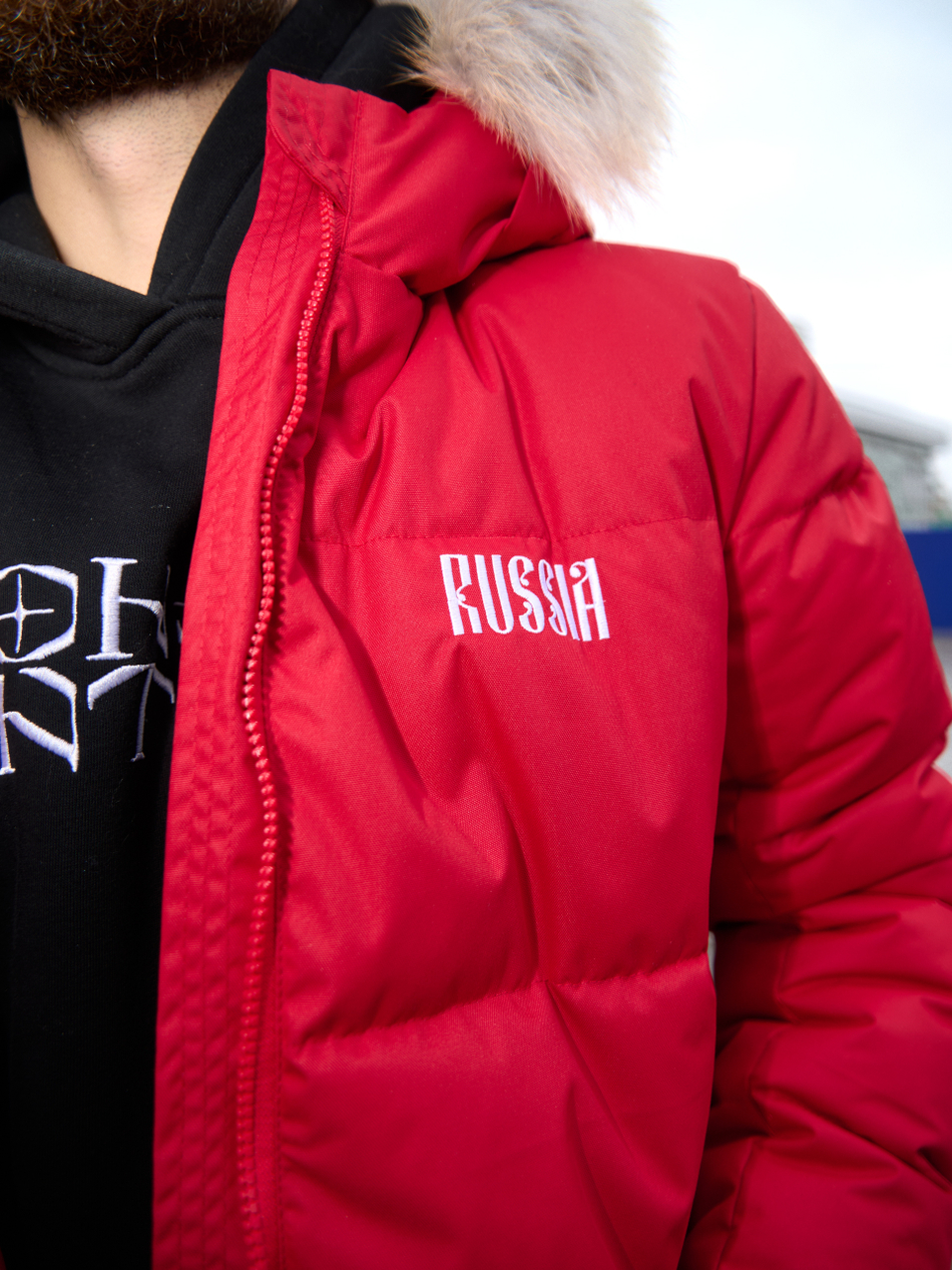 Пуховик мужской удлиненный "Russia" красный