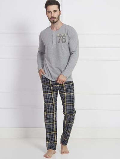 Трикотажный комплект с клетчатыми брючками (Размер: XXL) (Цвет: синий)