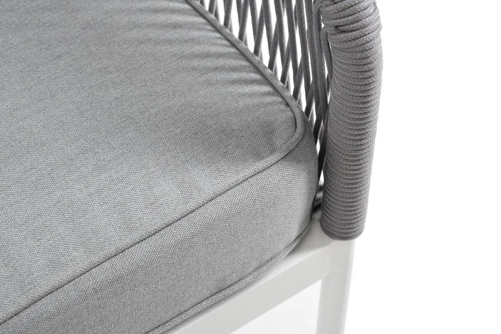 "Канны" левый модуль плетеный из роупа, каркас алюминий белый шагрень, роуп светло-серый круглый, ткань светло-серая