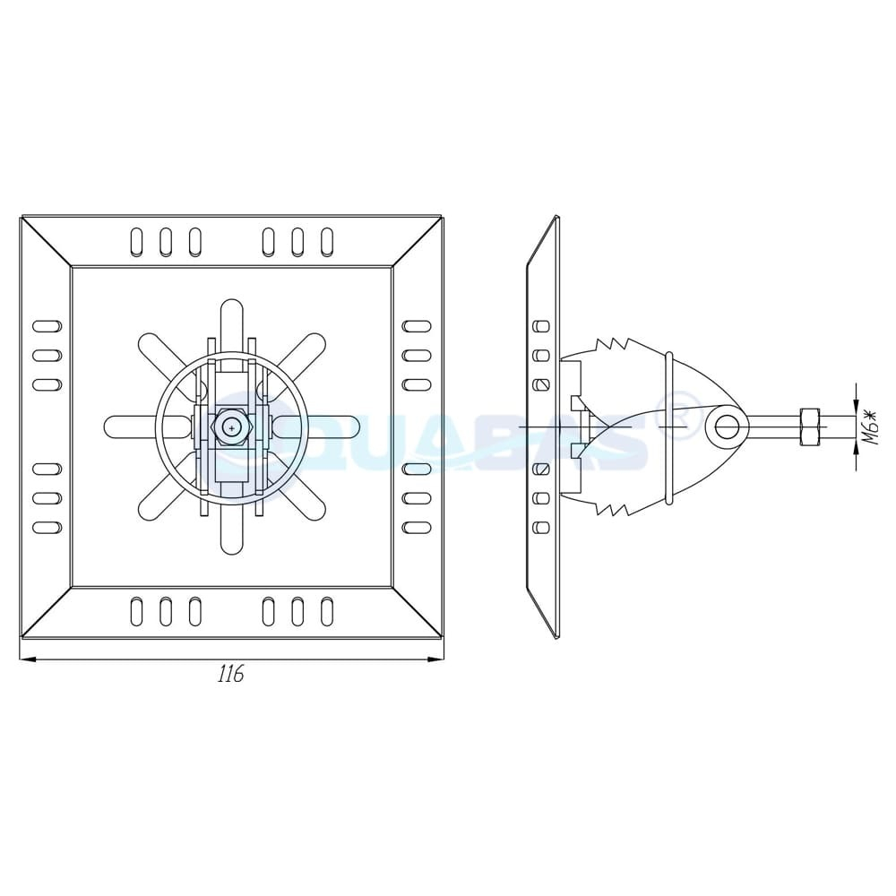ФР.120.0-01 Форсунка донная c распорным механизмом (для труб д.50-75мм) квадратная лицевая панель