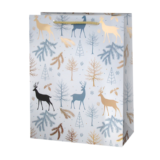Пакет подарочный, Зимний лес, Дизайн № 2, Металлик, 32*26*10 см, 1 шт.