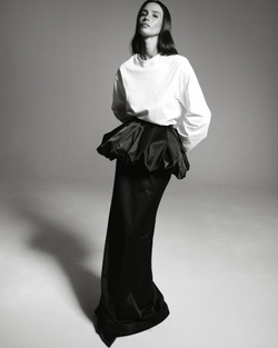 Юбка с буфом из черного сатина