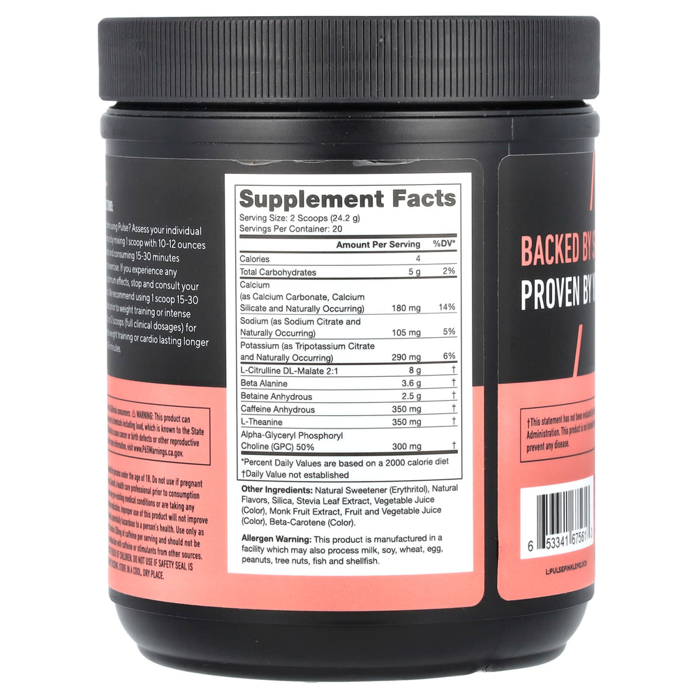 Legion Athletics, Pulse, предтренировочный напиток, розовый лимонад, 484 г (1,07 фунта)