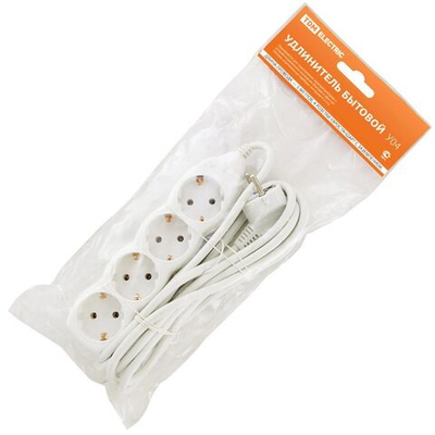 Удлинитель бытовой 4 гн, 5 м, ПВС, 3х1 мм2, с/з, 16 А, 250 В, TDM, У03В, SQ1303-0012