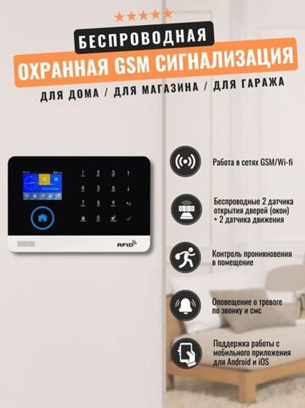 Беспроводная охранная (пожарная) WiFi GSM сигнализация W2b 4 датчика (+интеграция SmartLife)