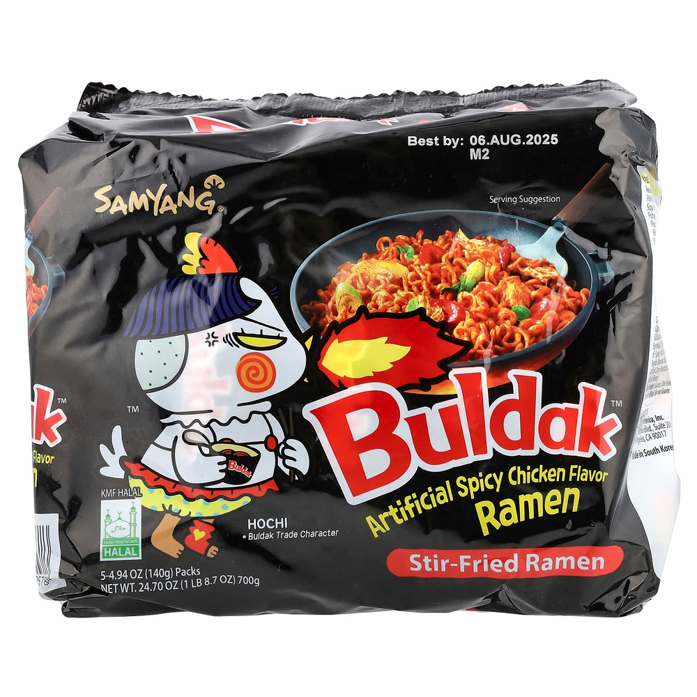 Buldak, Buldak ™, обжаренный рамен с пряностями из курицы, 5 пакетиков по 140 г (4,94 унции)
