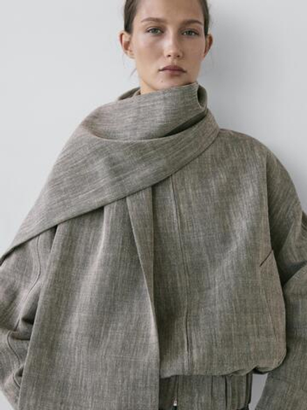 Massimo Dutti Куртка-бомбер в крапинку с шарфом, серый