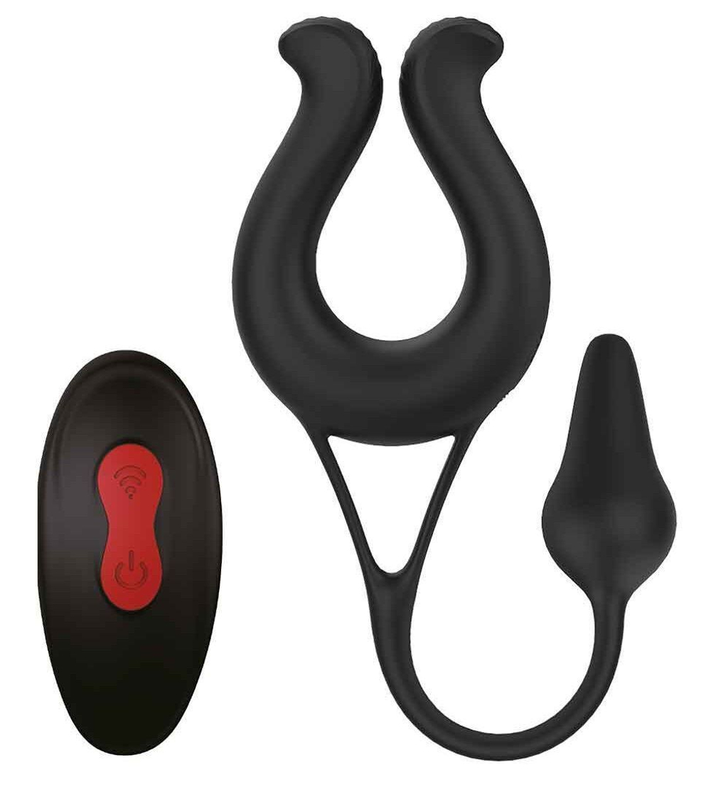 Черная эрекционная подкова с анальным стимулятором Remote Multi Teaser (Цвет: черный)