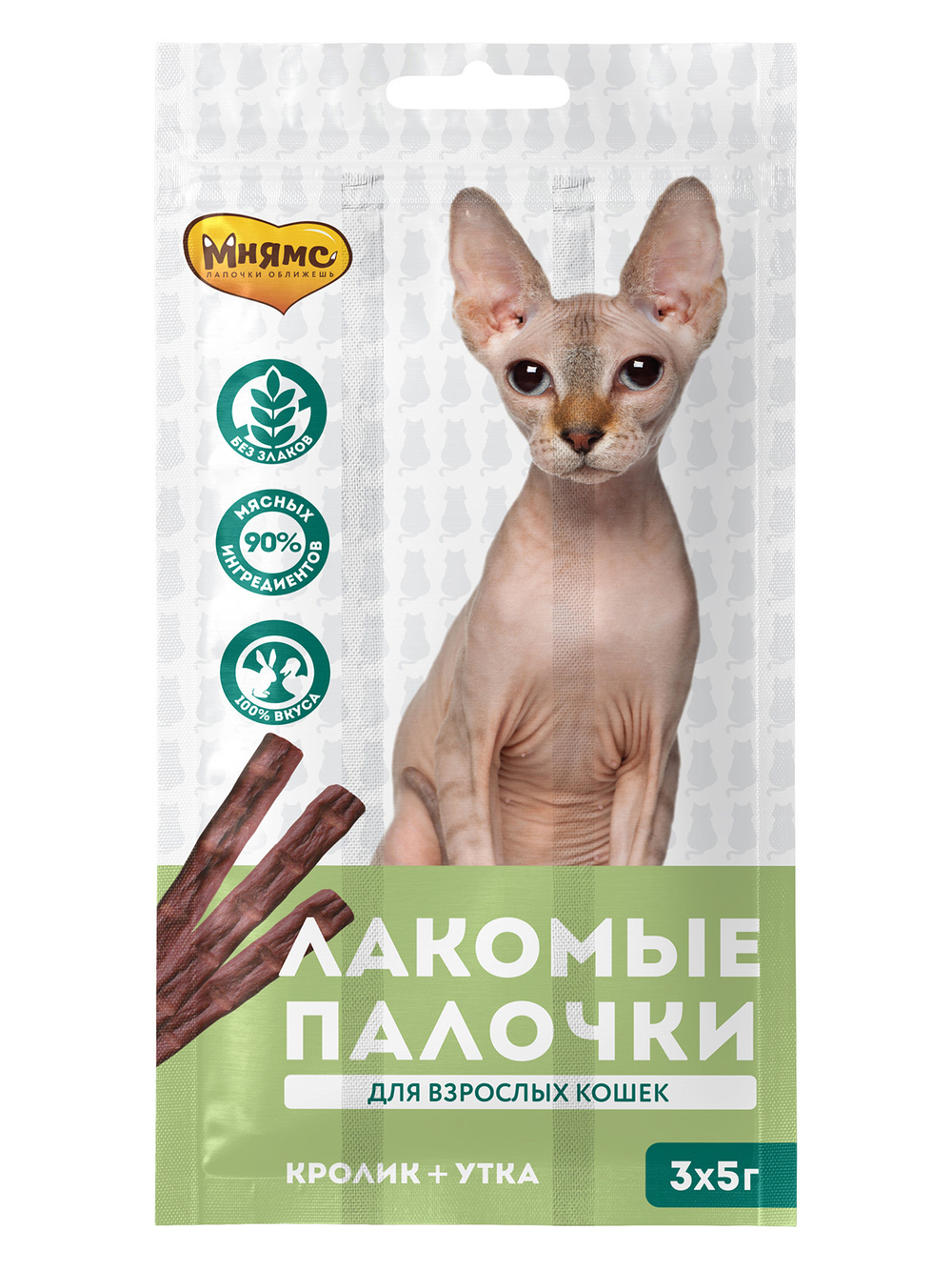 Лакомство Мнямс лакомые палочки для кошек с уткой и кроликом 3х5 г