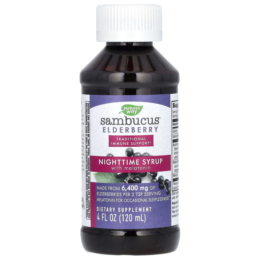 Nature's Way, Sambucus, NightTime, стандартизированная бузина, 120 мл (4 жидк. унции)