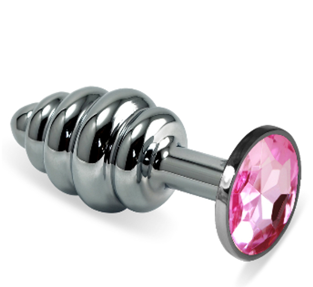 Анальная пробка &quot;Vandersex&quot; рельеф, металл, светло-розовый кристалл S, SILVER