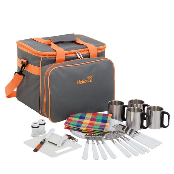 Набор для пикника Helios на 4 персоны серый HS-811(4)G