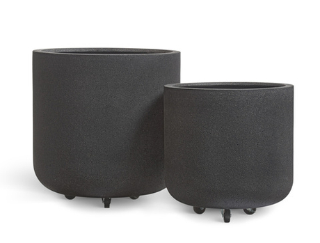 Кашпо TREEZ ERGO - Hard Rock - Цилиндрическая чаша на колёсиках - Чёрный песок