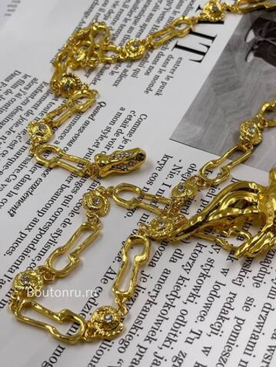 Пояс Скиап. золотистый с Птицей и звеньями в форме замочных скважин 85 см