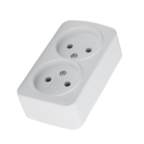 Розетка накладная 2-местная б/з STEKKER, PST10-502-20, пластик АВS, 250В, 16А, IP20, серия Basic, белый 50075