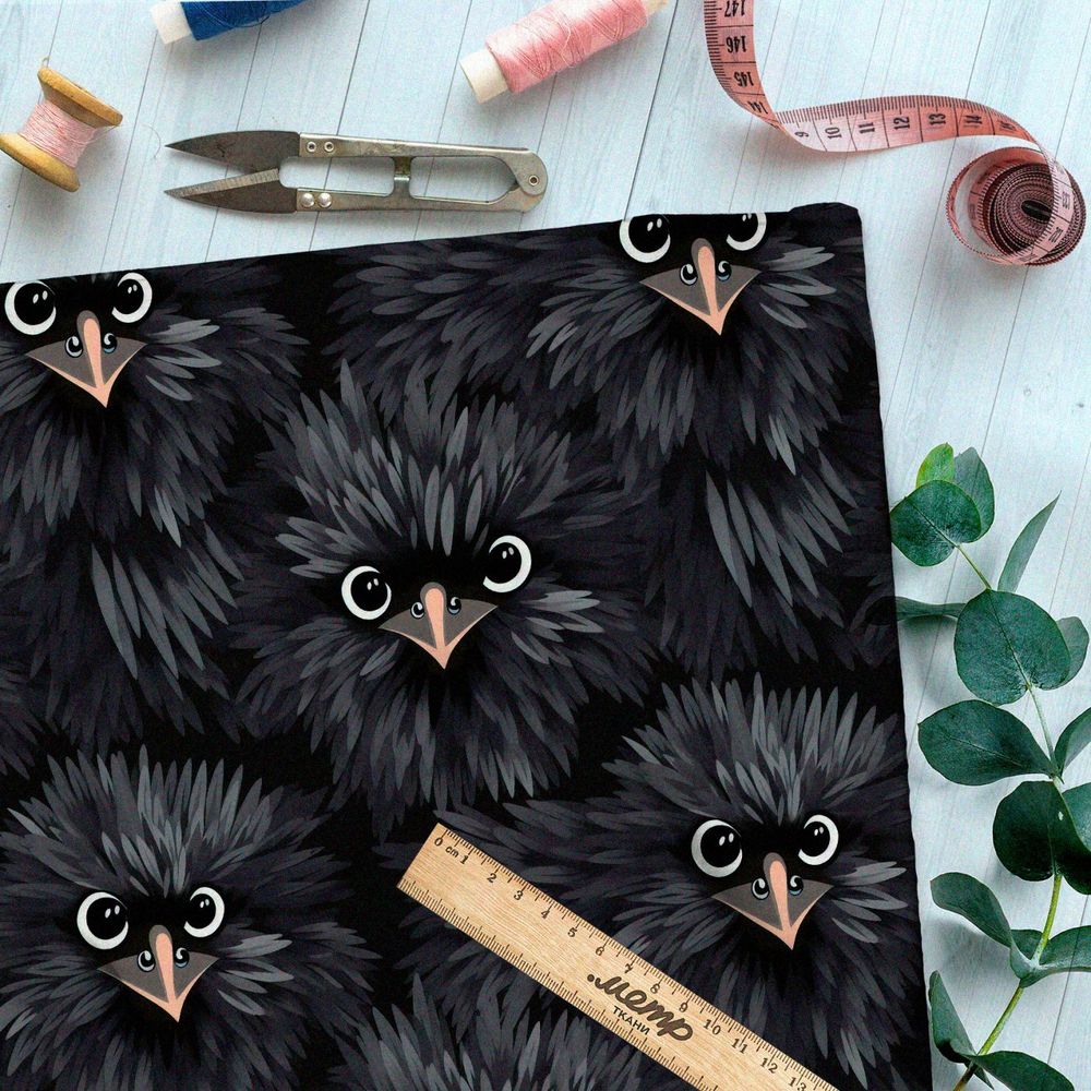 Ткань премиум сатин фантазийные птицы