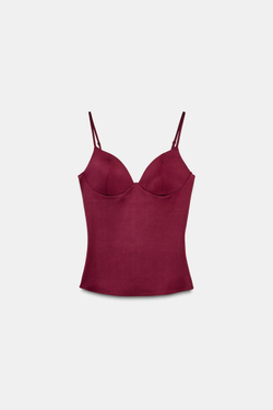 ZARA ТОП ИЗ СМЕСОВОГО ПОЛИАМИДА, ВИННЫЙ