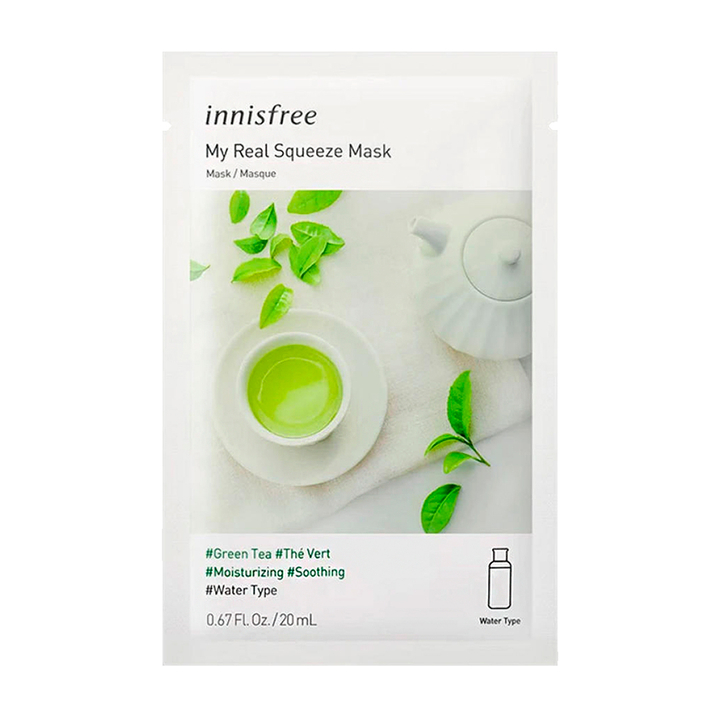 Маска для лица Innisfree My Real Squeeze Mask EX Green Tea тканевая с экстрактом зеленого чая 22 мл