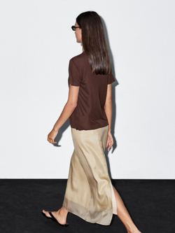 Massimo Dutti Двухслойная юбка миди из смесового шелка, бежевый